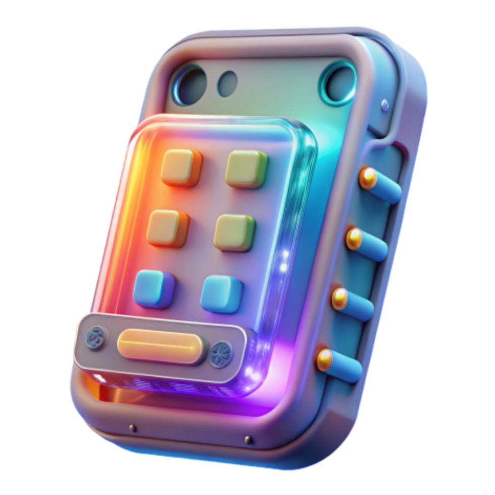 extraordinário rústico futurista tecnologia gadget com colorida interface Alto resolução png