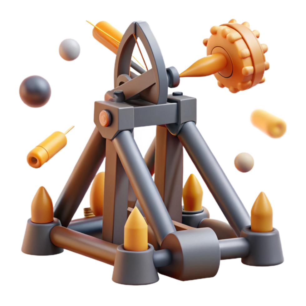 elegant vintage 3D Model of a Trebuchet Launching Projectiles 4K png