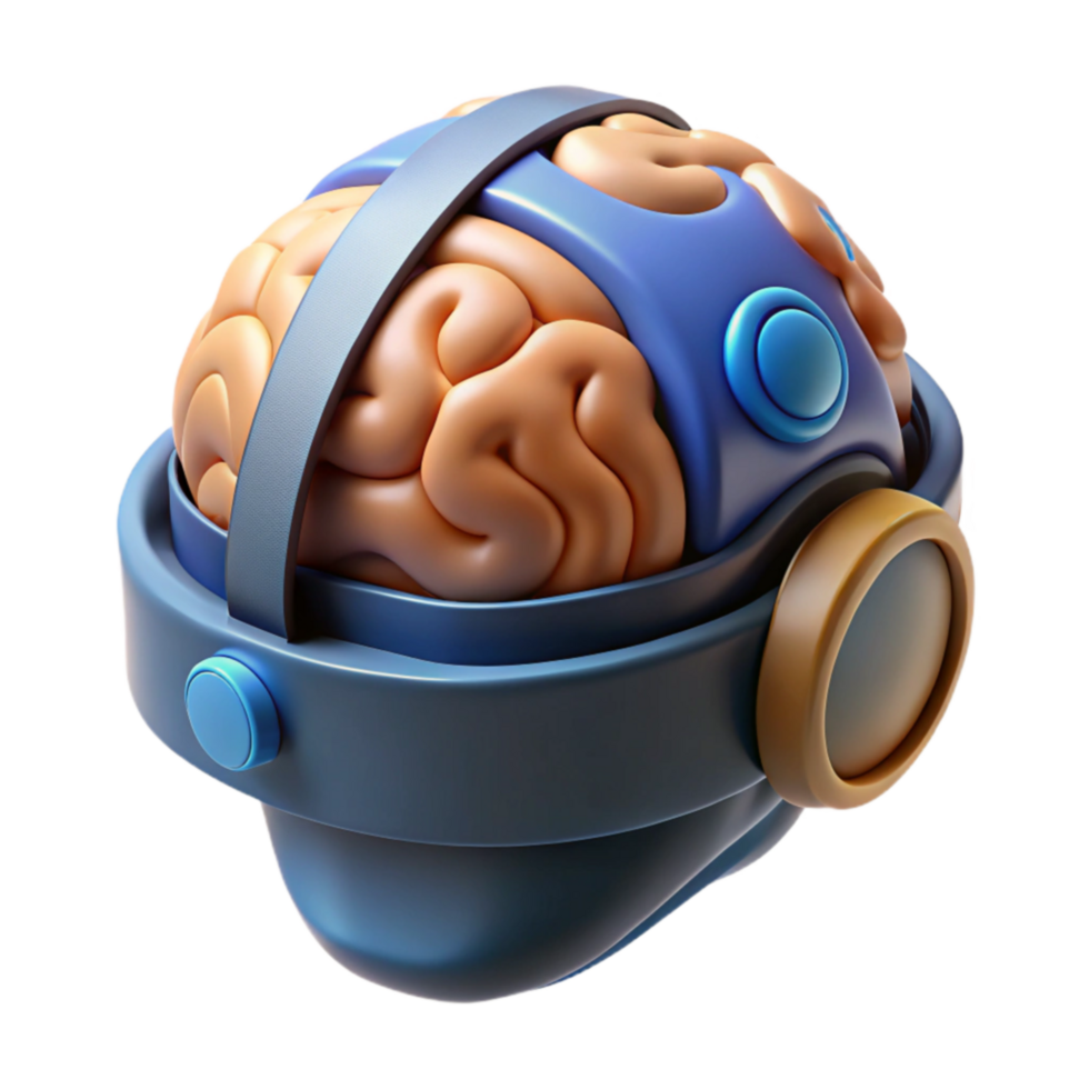 impressive rustic Human Brain in Protective Tech Device 4K png
