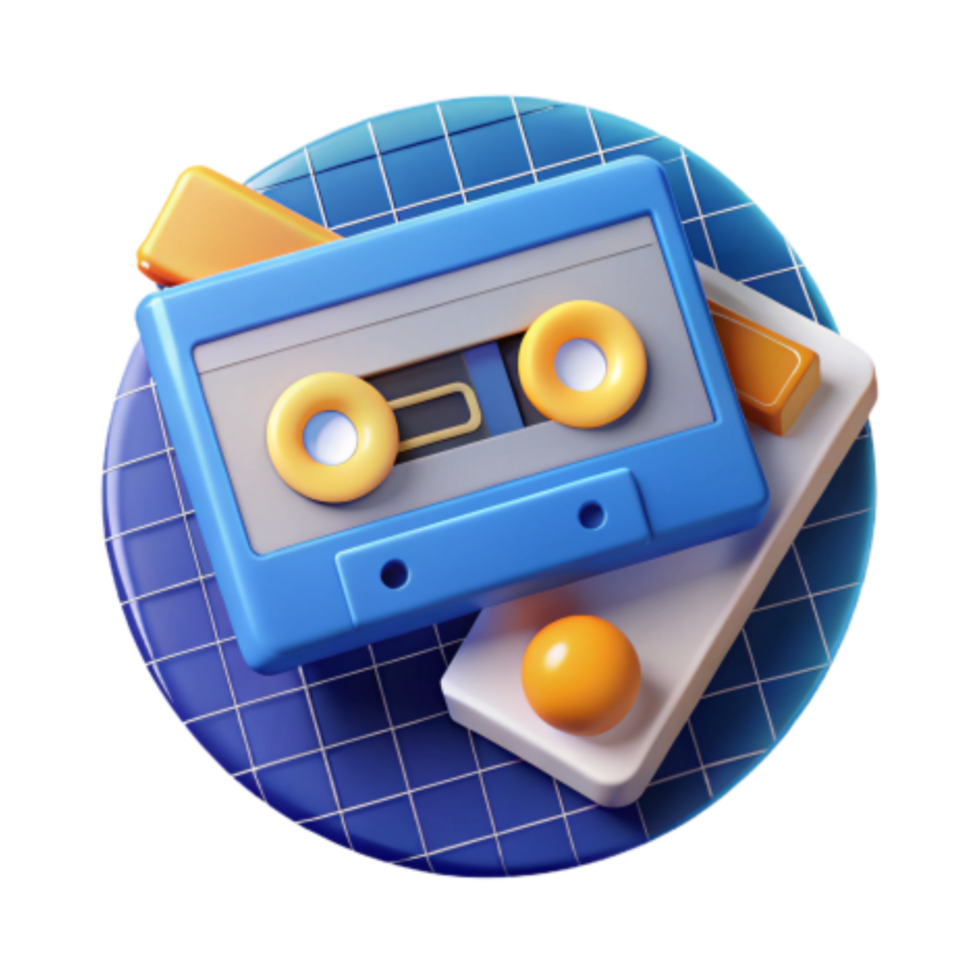 elegant abstract Retro Cassette Tape 3D Render Nostalgic Audio Design detailed png