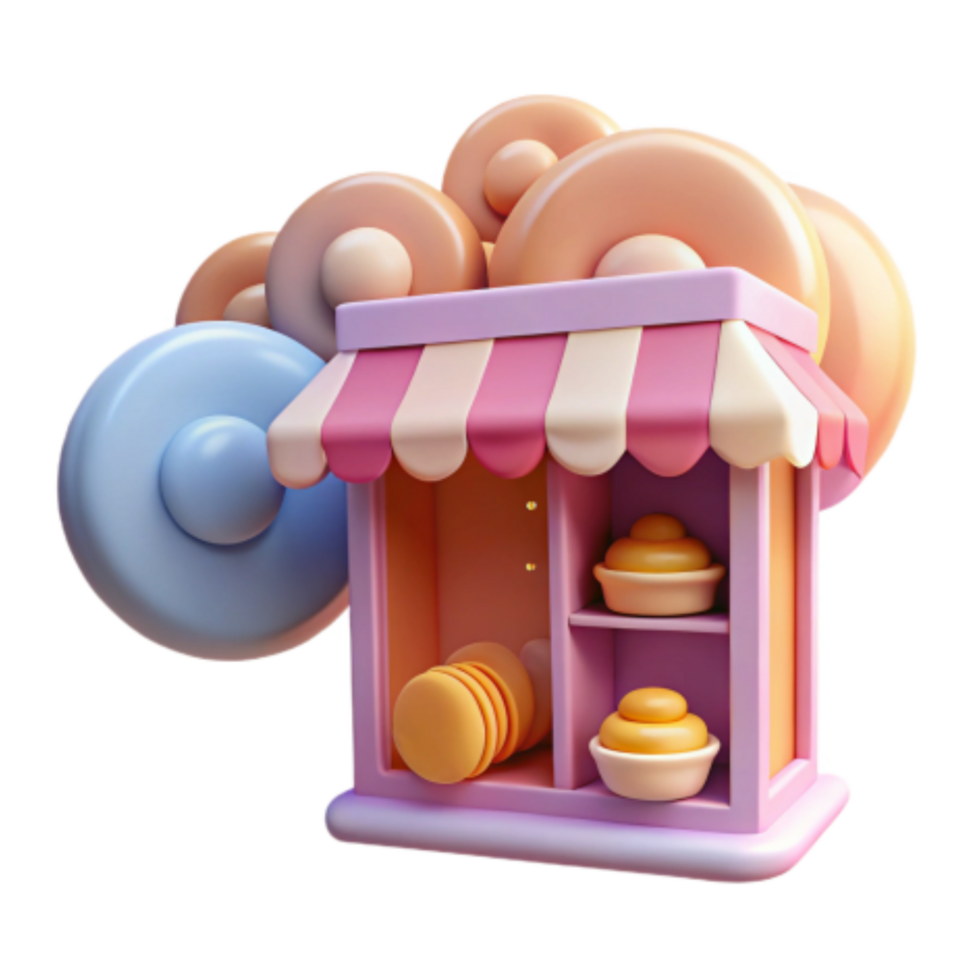 dramatic rustic Whimsical Bakery Shop 3D Render of Sweet Treats authentic png