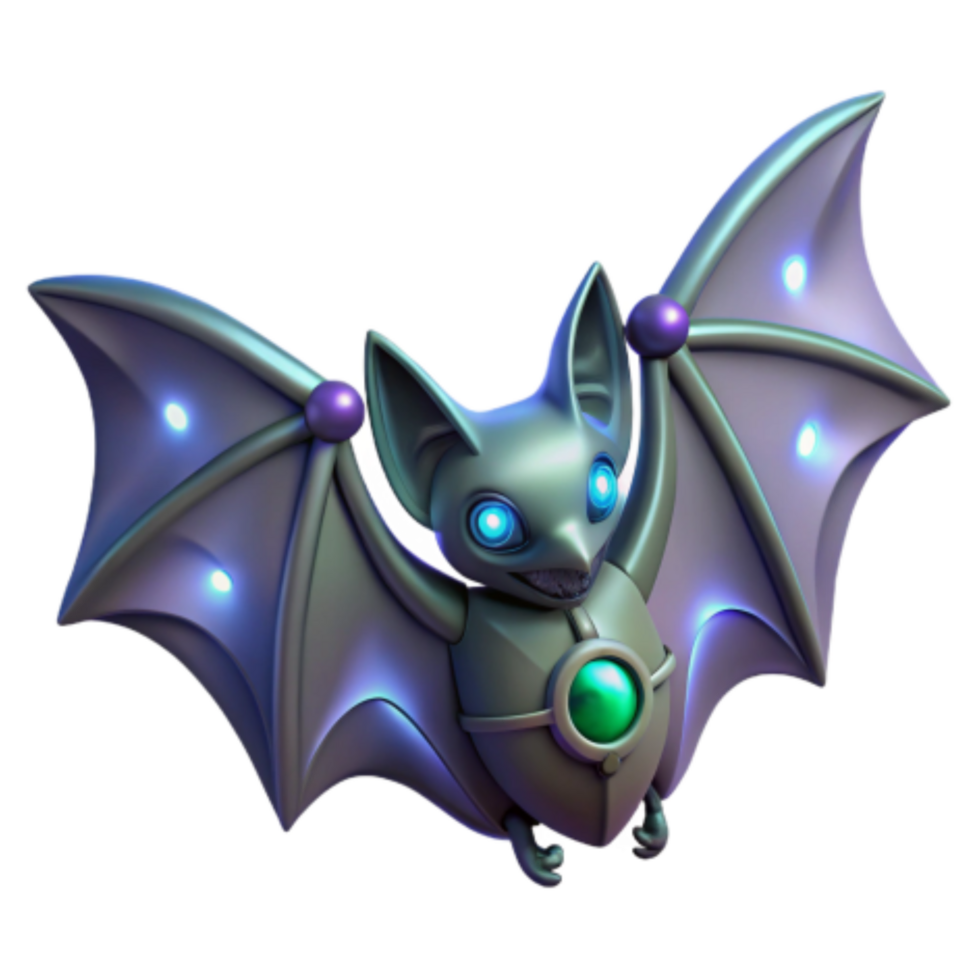 stunning minimalist Glowing Mechanical Bat 3D Render detailed png