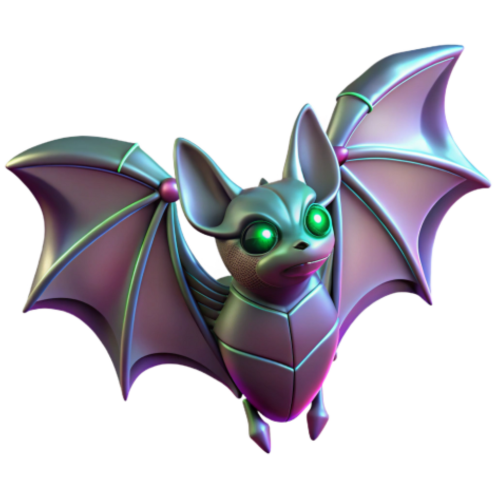 dramatic minimalist Cybernetic Bat 3D Render of Robotic Creature professional png