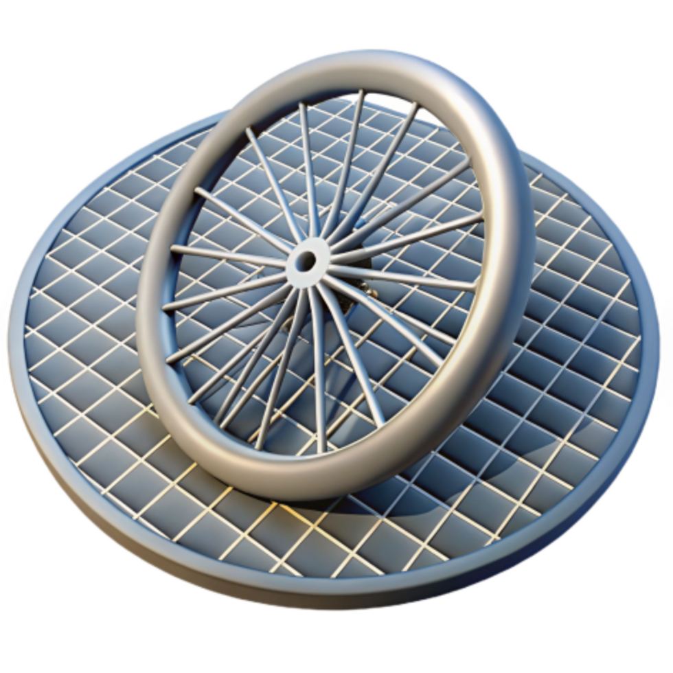 extraordinary modern Wheel Design Spoked Wheel on Grid Surface detailed png