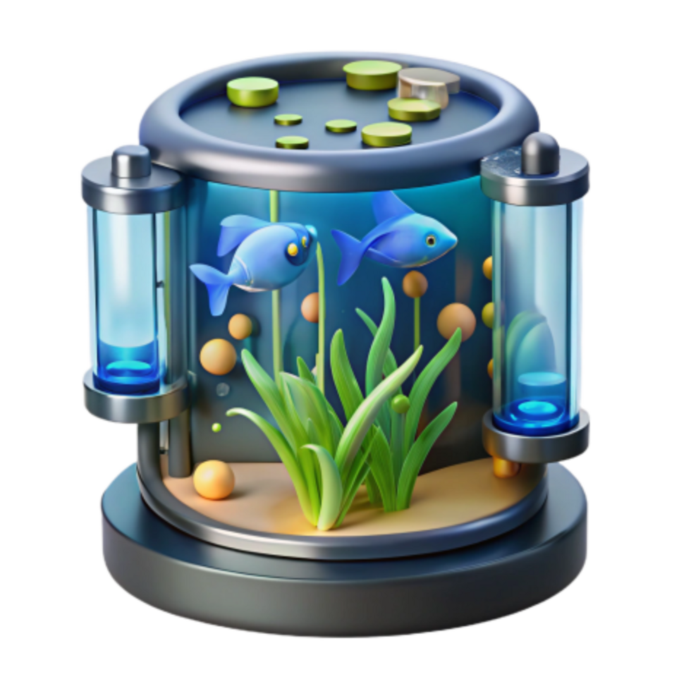 impressive creative Futuristic Fish Tank Aquatic Ecosystem Visualization high resolution png