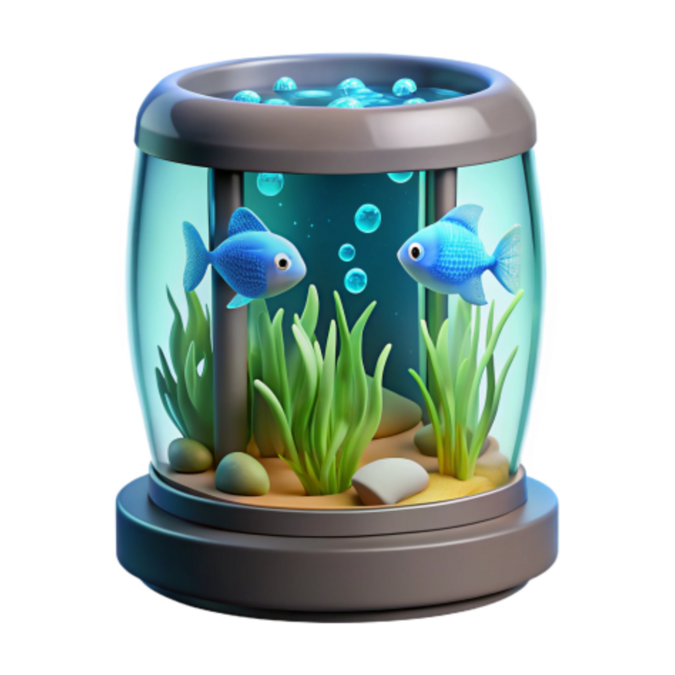 impressive vintage Mini Aquarium Two Fish, Aquatic Plants, and Stones high quality png