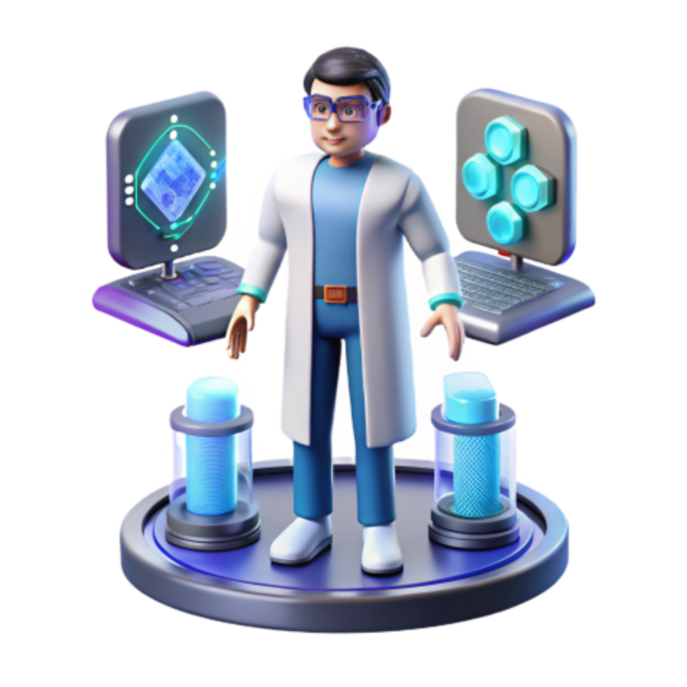 vibrant contemporary Scientist Studying Advanced Technology Computing authentic png