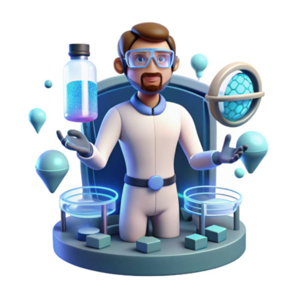 serene rustic Scientist Exploring Lab Experiments 3D Animation authentic png