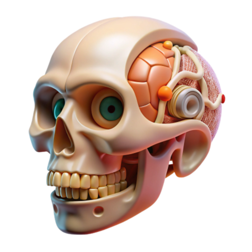 stunning traditional Anatomical Skull Model 3D Render of Human Cranium with Internal Organs exclusive png