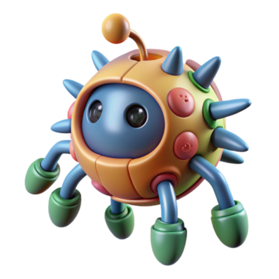 serene modern Cute 3D Render of a Spiky Robot detailed png