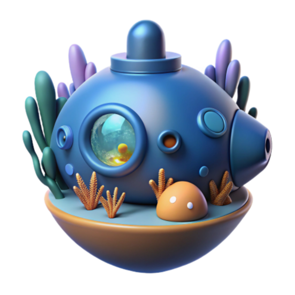 beautiful rustic Ocean Submarine 3D Render Underwater Exploration high resolution png