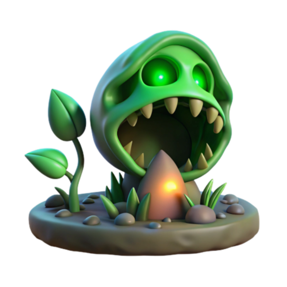 extraordinary rustic Glowing Green Plant Monster 3D Render original png
