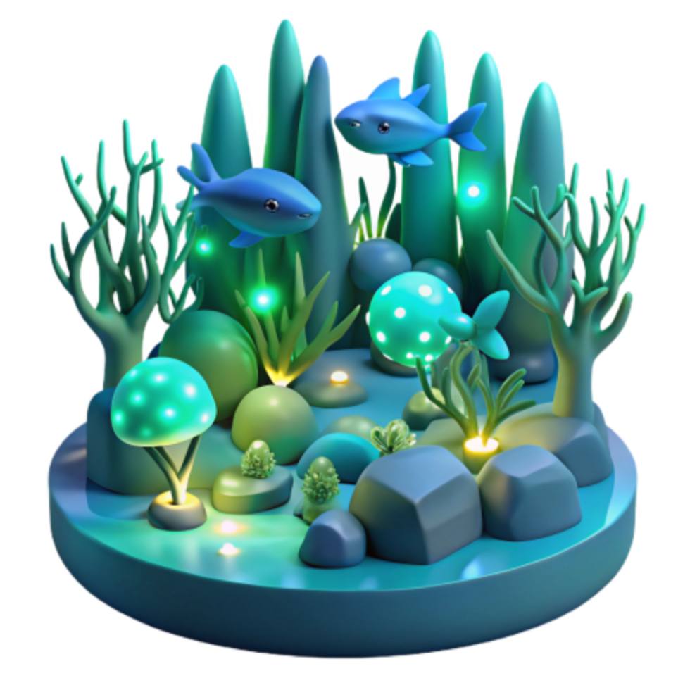 beautiful rustic Undersea Glow 3D Render of Aquatic Life detailed png