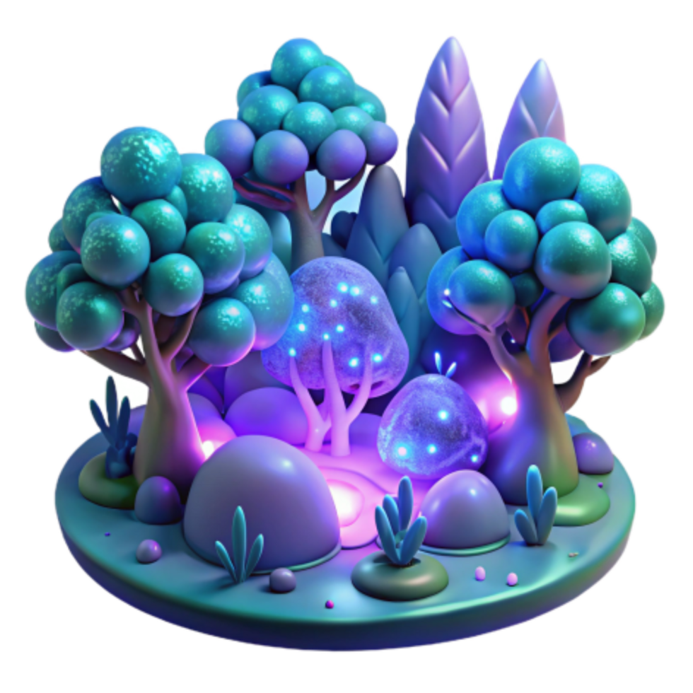 vibrant rustic Enchanted Glowing Forest 3D Render of Fantasy Landscape professional png