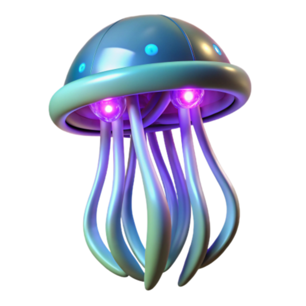 stunning rustic Glowing Jellyfish Robot 3D Render high resolution png