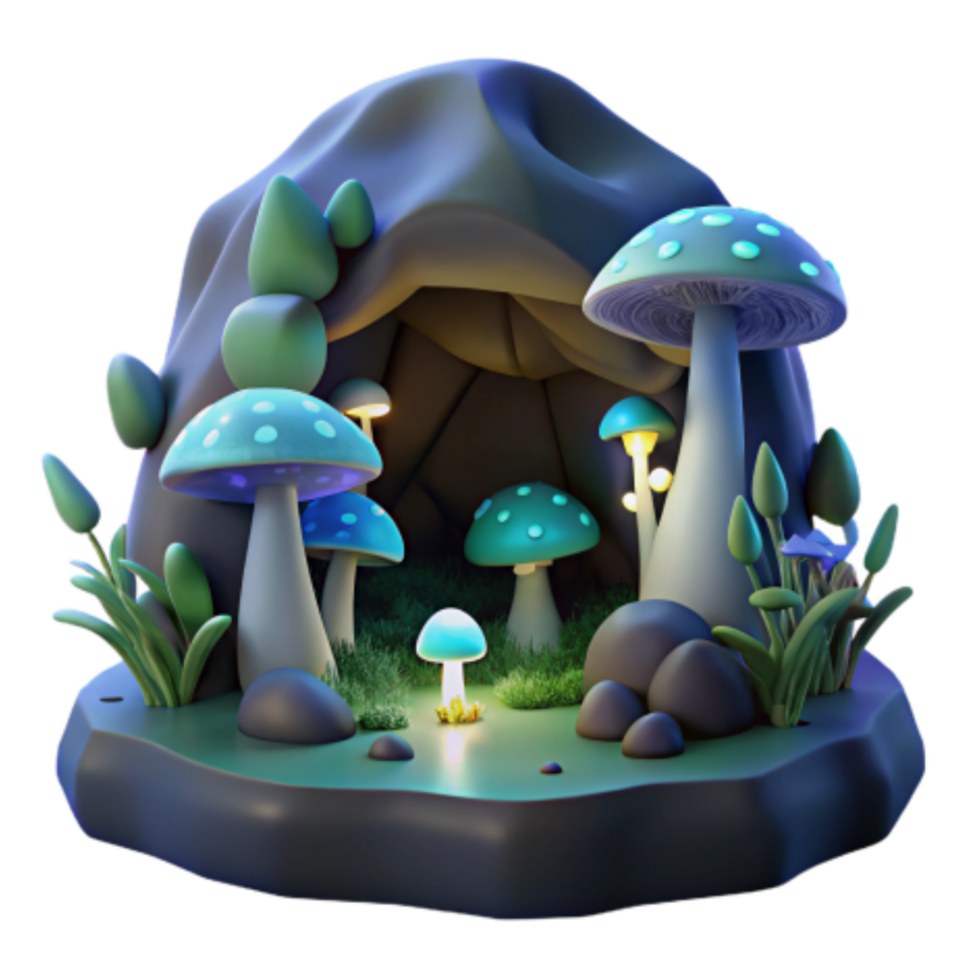 magnificent abstract Enchanted Mushroom Cave 3D Render of Magical Fungi high resolution png
