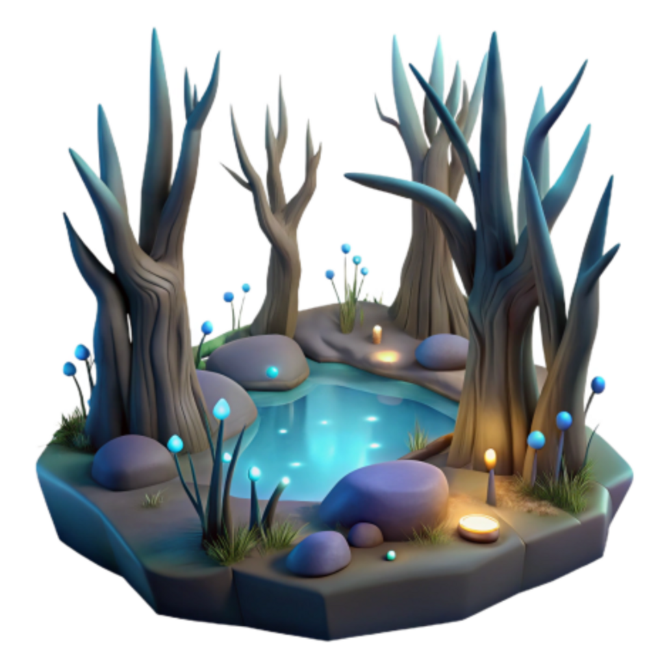 beautiful contemporary Enchanted Forest Pool 3D Render of Mystical Scene professional png