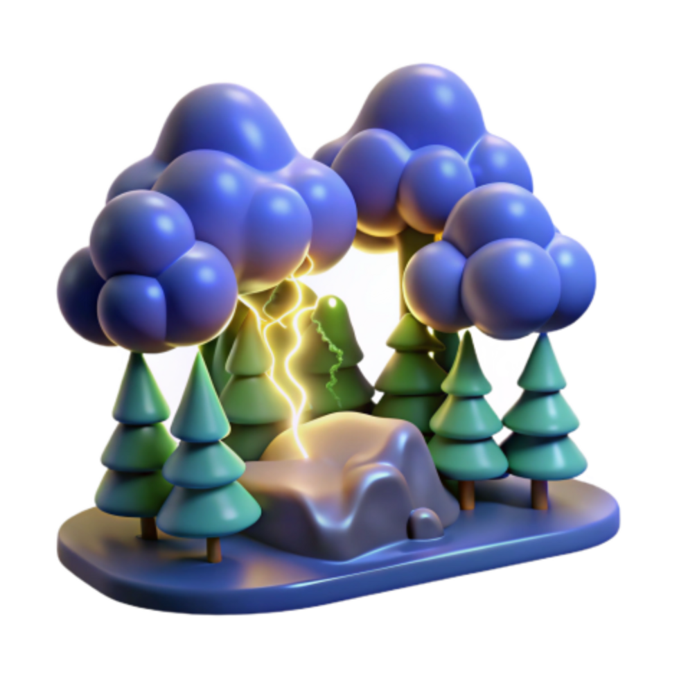 vibrant classic Stormy Forest 3D Render of Thunderclouds and Pine Trees 4K png