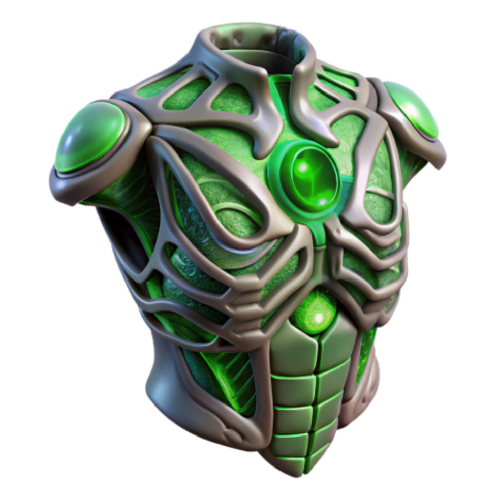 impressive contemporary Bio-Organic Armor Futuristic Green Energy Suit authentic png