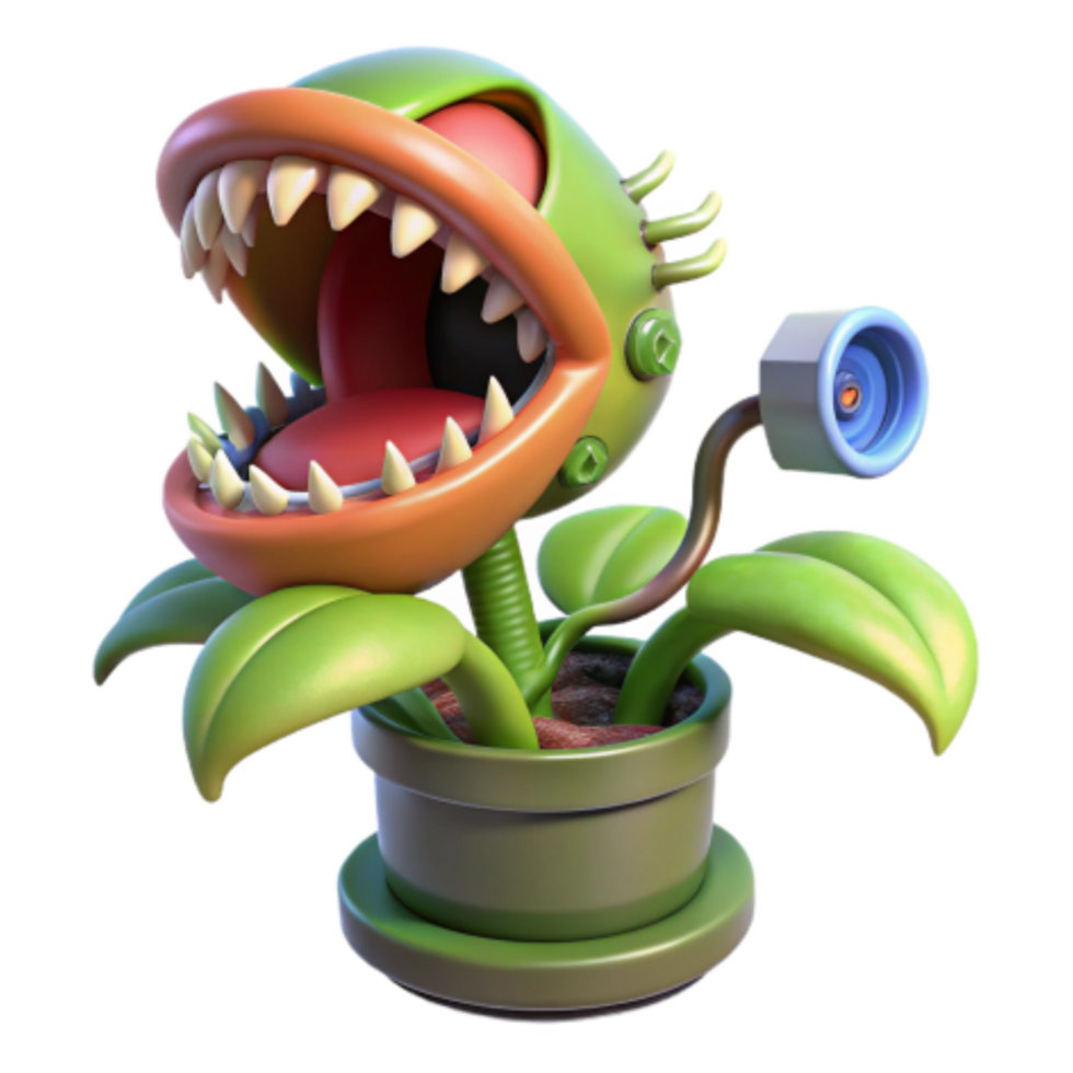 stunning minimalist 3D Model Carnivorous Plant with Robotic Features authentic png