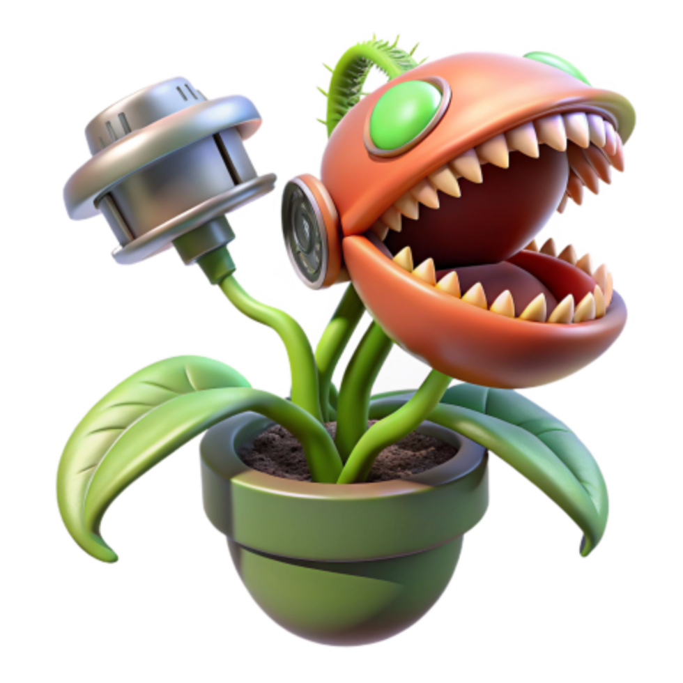 beautiful modern Robotic Carnivorous Plant in Pot 3D Render original png