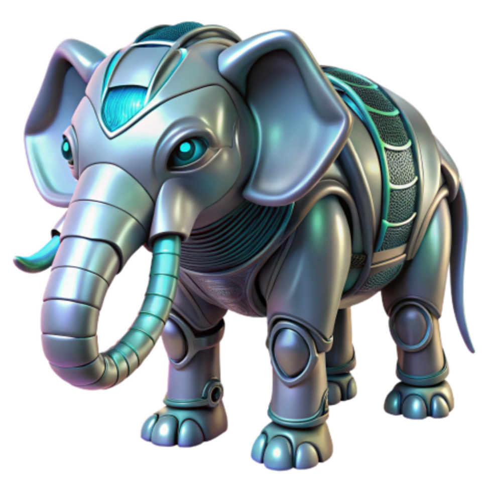 beautiful minimalist Metallic Elephant Robot Futuristic 3D Render original png