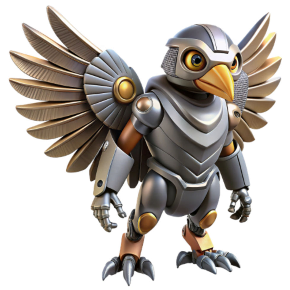 vibrant rustic Mechanical Bird Robotic Avian with Wings premium png