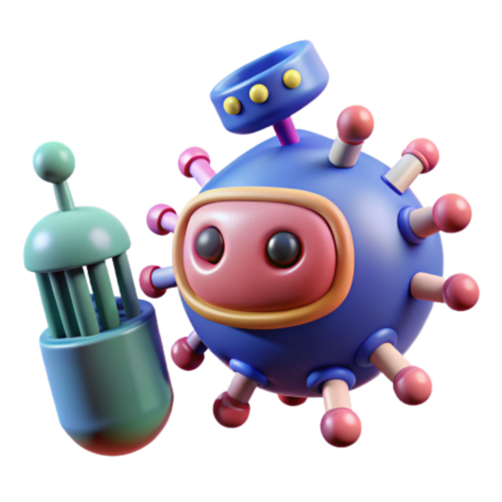 serene modern Cute Virus Robot 3D Render original png