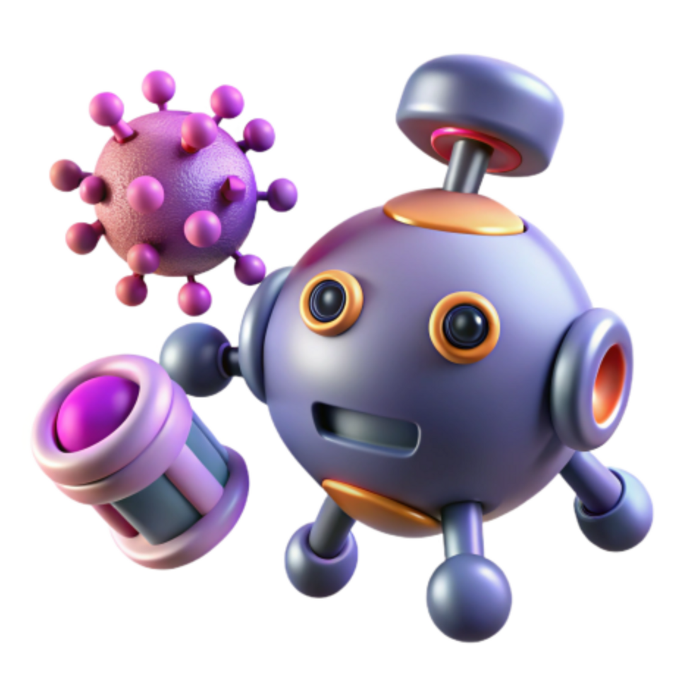 wonderful classic Robot Fights Virus 3D Render of a Robotic Battle Against Infection genuine png