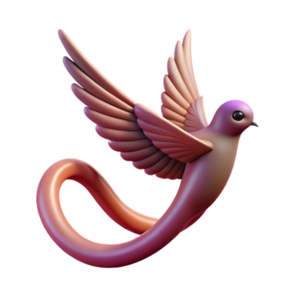 serene abstract 3D Render Pink Bird with Long Tail high quality png