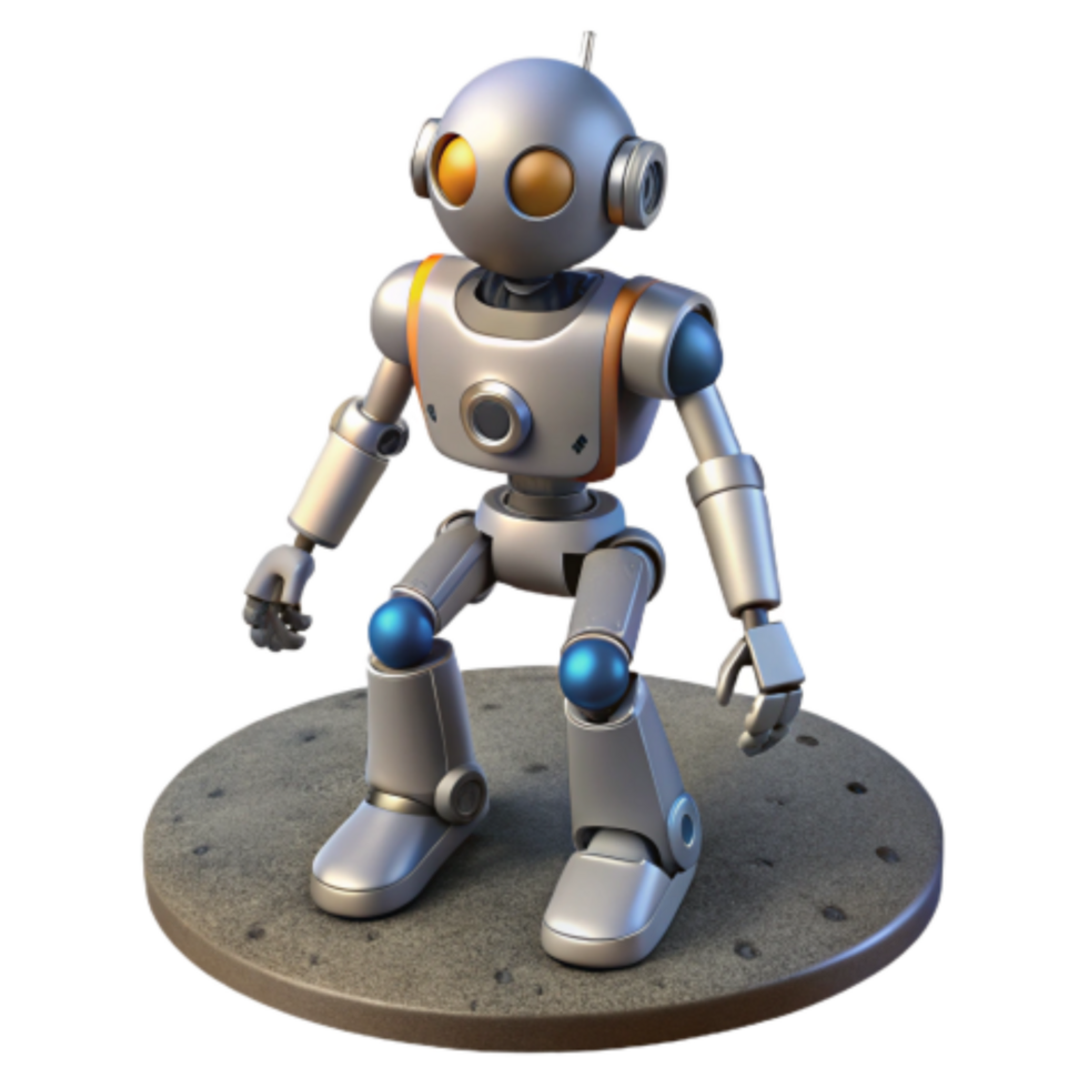 beautiful traditional 3D Model Retro Robot in a Crouching Pose high quality png