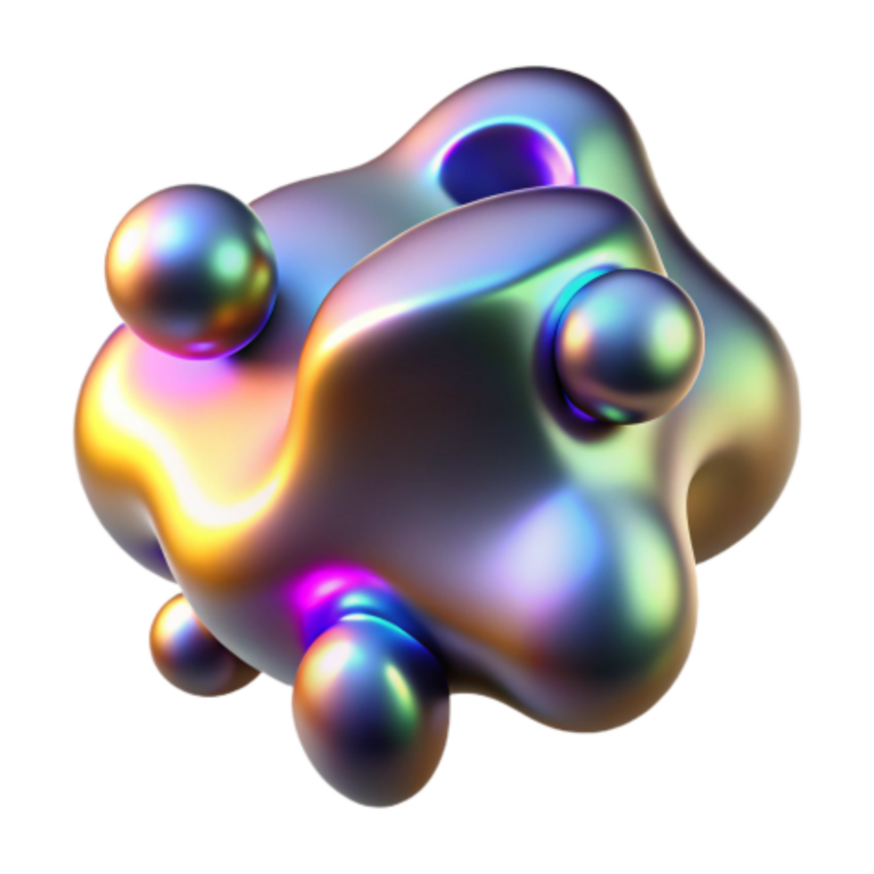 dramatic modern Abstract Iridescent 3D Render Metallic, Glossy, Orb Cluster premium png