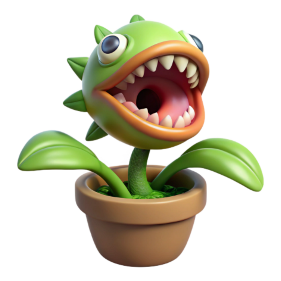 extraordinary vintage 3D Cartoon Plant Monster in Pot premium png