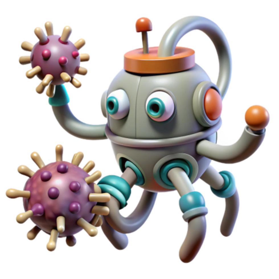 dramatic creative Robot Battles Viruses 3D Render of Robotic Combat Against Infectious Agents professional png