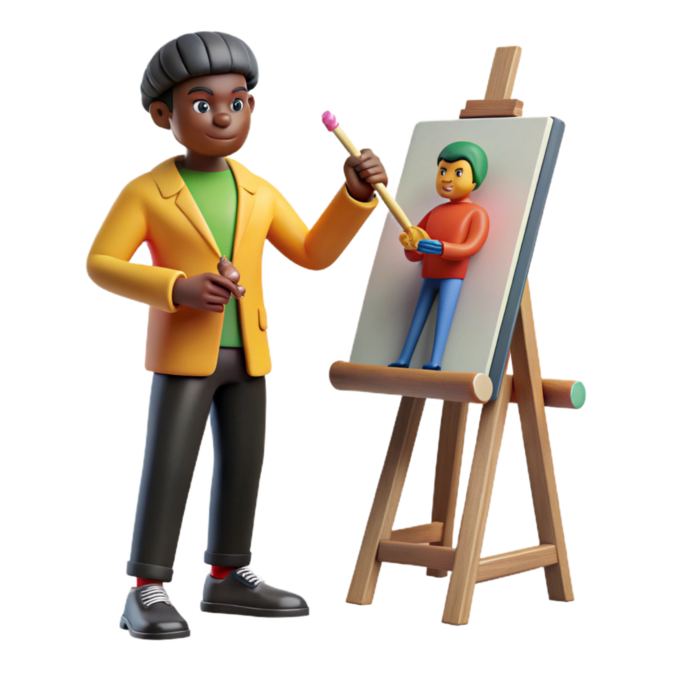 beautiful minimalist Artist Painting a Colorful Figure on an Easel authentic png