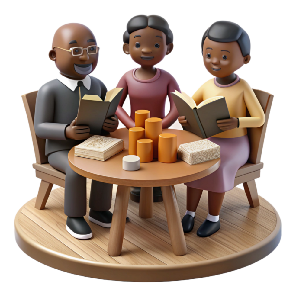 dramatic traditional Group Studying, Reading Books Together, Wooden Table high resolution png
