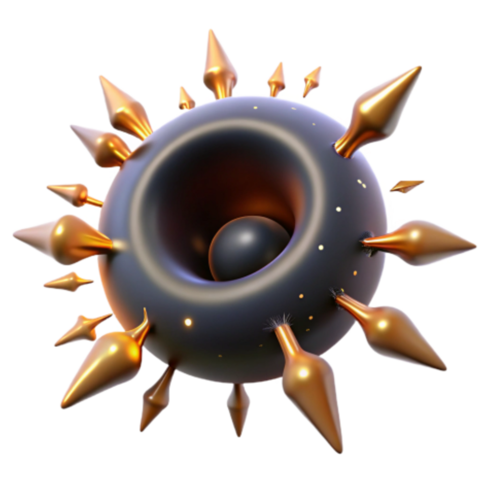 vibrant contemporary Abstract 3D Sphere with Golden Spikes 4K png