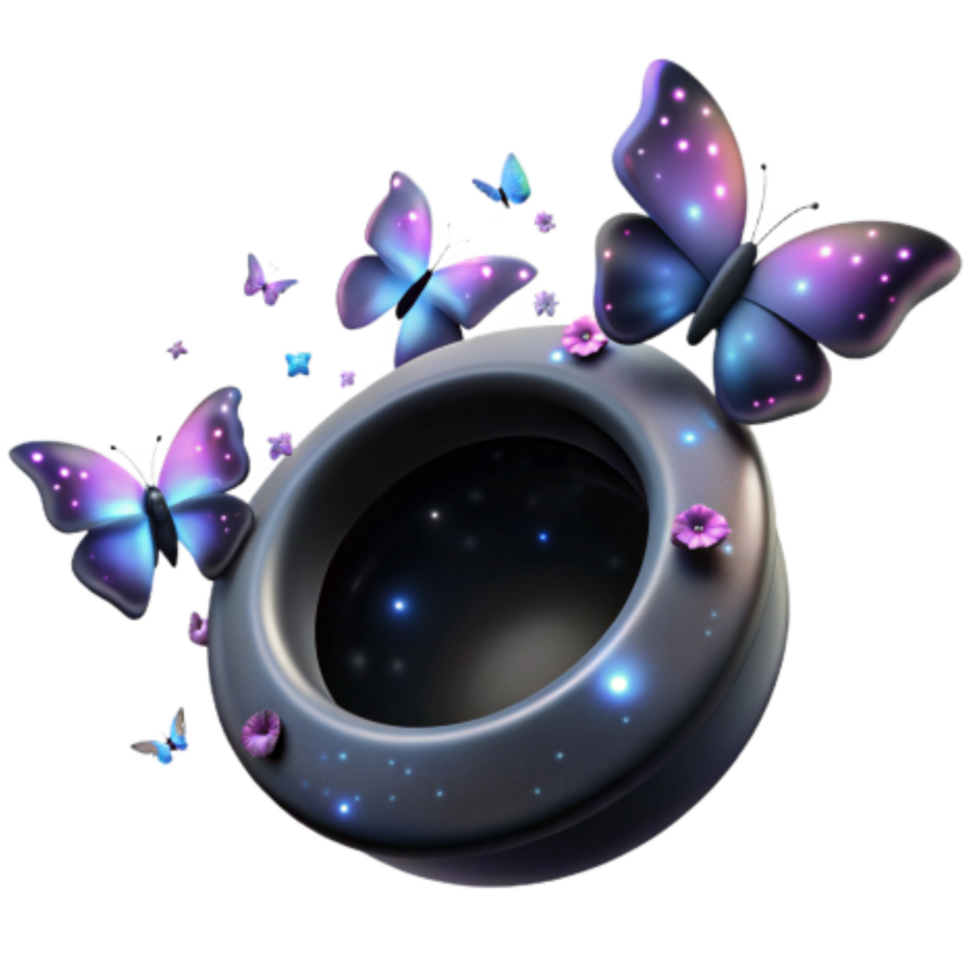 dramatic minimalist Glowing Orb with Butterflies and Flowers high resolution png
