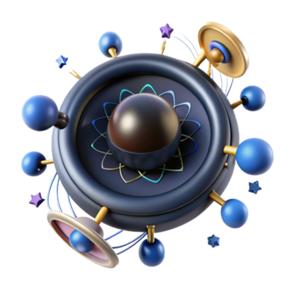 serene vintage Cosmic Atom 3D Render of Abstract Space Technology high quality png
