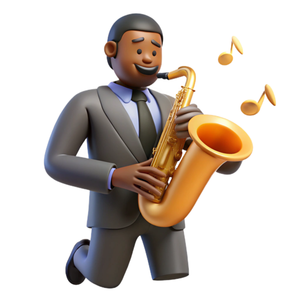 serene rustic Saxophonist in Suit Playing Saxophone authentic png