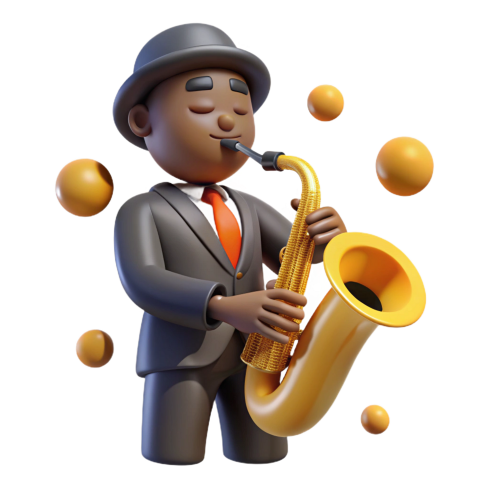 serene artistic Saxophone Player 3D Render of Jazz Musician high resolution png
