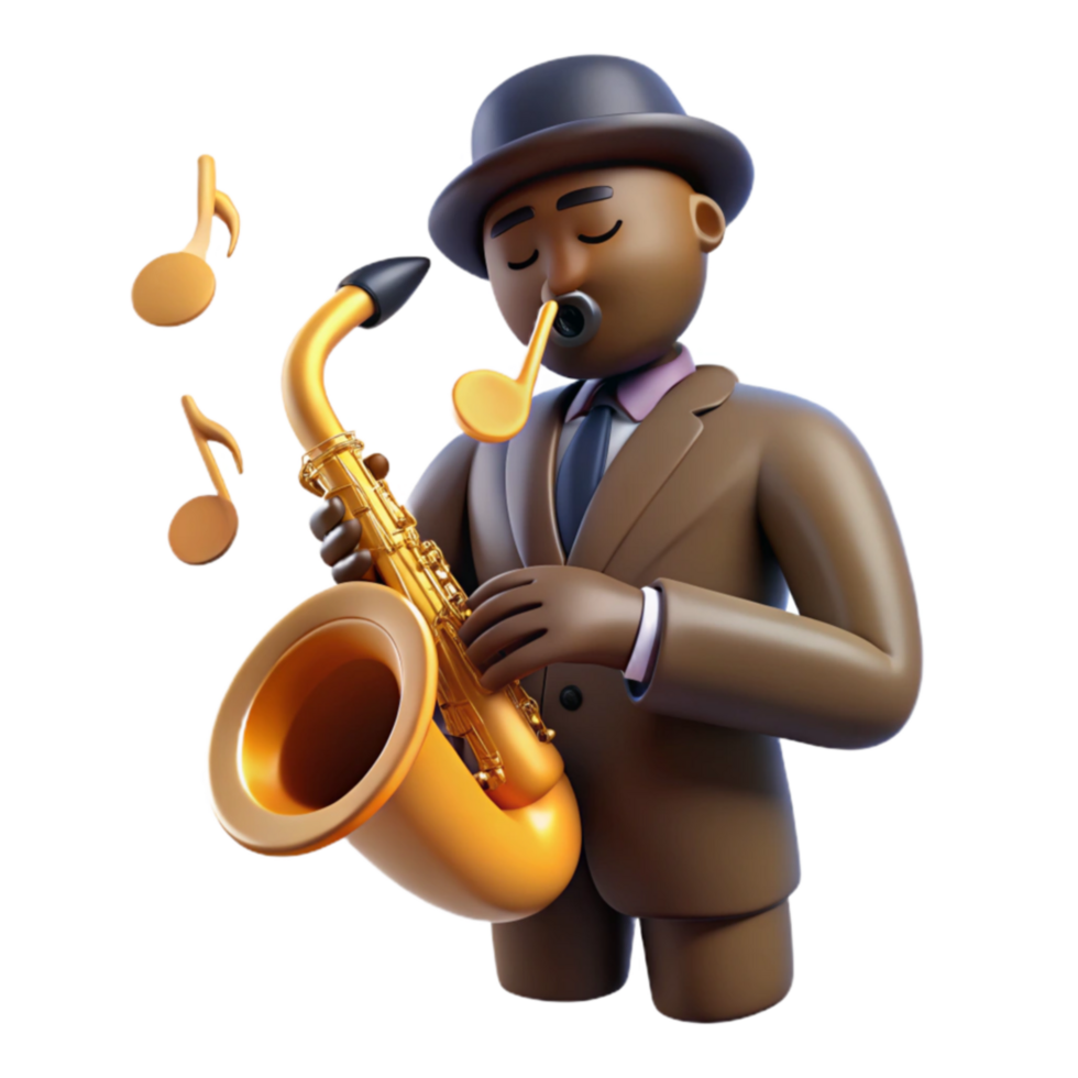 dramatic traditional Saxophone Player in Suit 3D Render of Musical Performance premium png