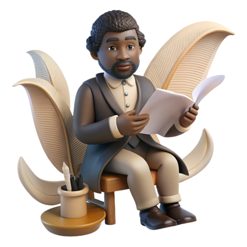 elegant rustic Author Reading Manuscript 3D Illustration professional png