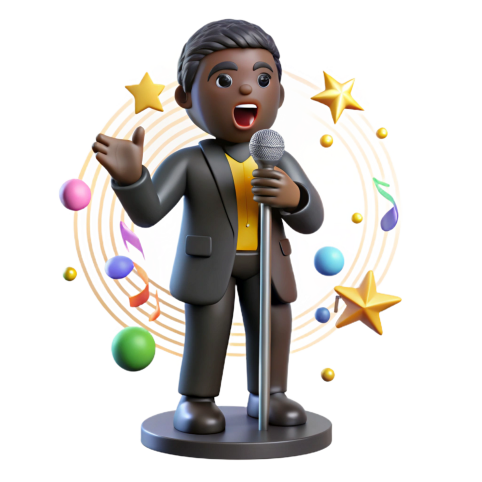 beautiful artistic 3D Animated Singer Music, Performance, Stage, Microphone, Entertainment, Show, Cartoon, Character, Singing high quality png