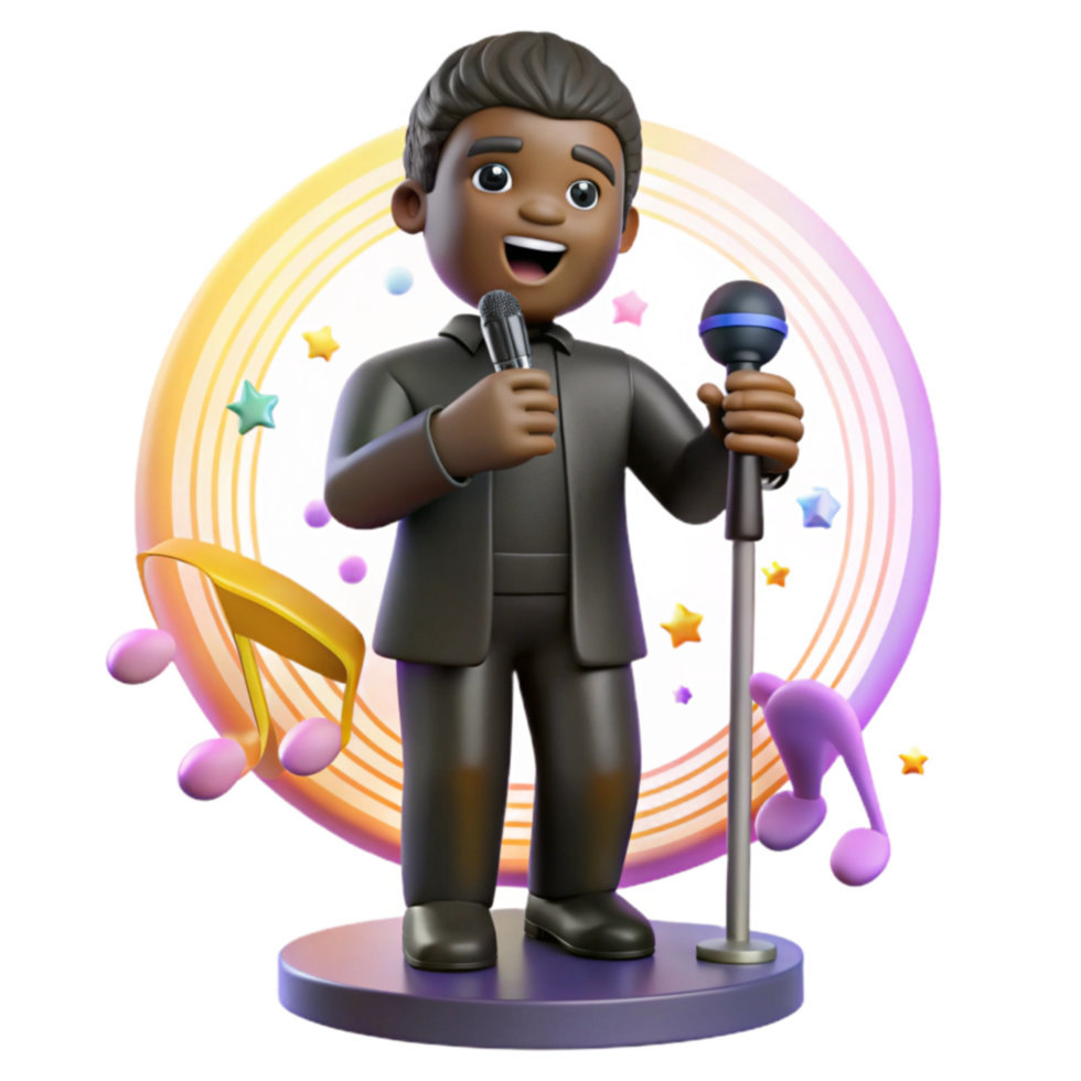 extraordinary creative 3D Singer with Microphone on Stage professional png