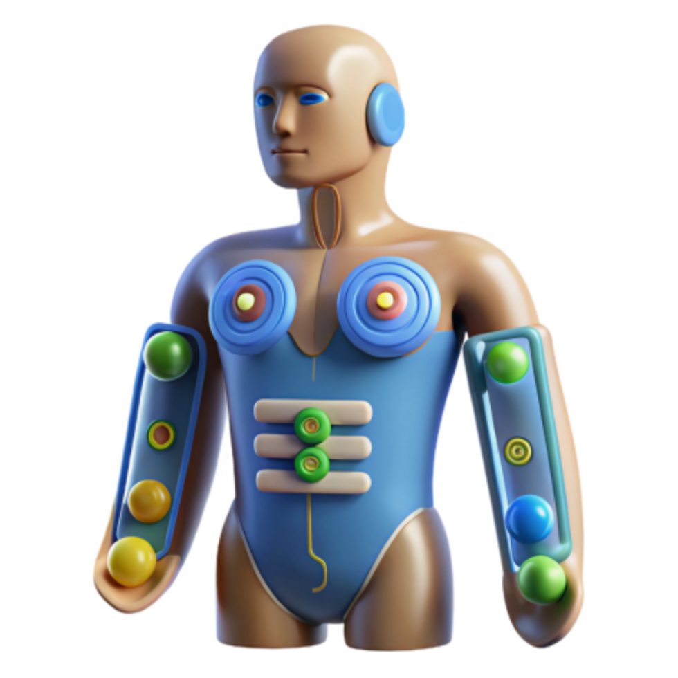 vibrant vintage 3D Render Abstract Humanoid with Colorful Biometric Sensors professional png
