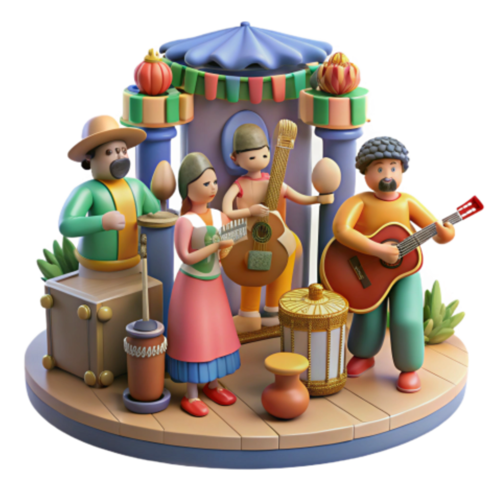 extraordinary abstract Musical Ensemble A 3D Festive Scene detailed png
