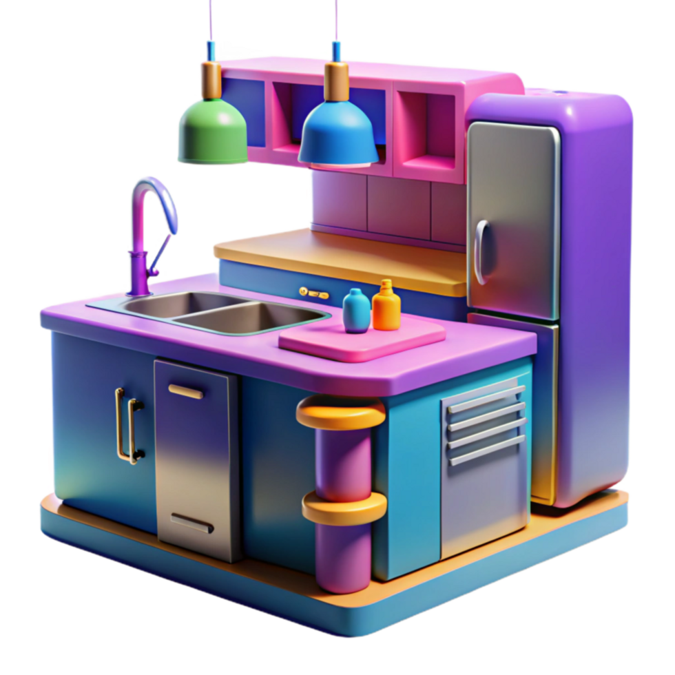 dramatic traditional Colorful 3D Cartoon Kitchen Island Design premium png