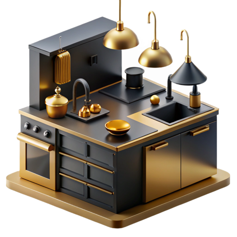 impressive contemporary Luxury Black and Gold Kitchen Design authentic png