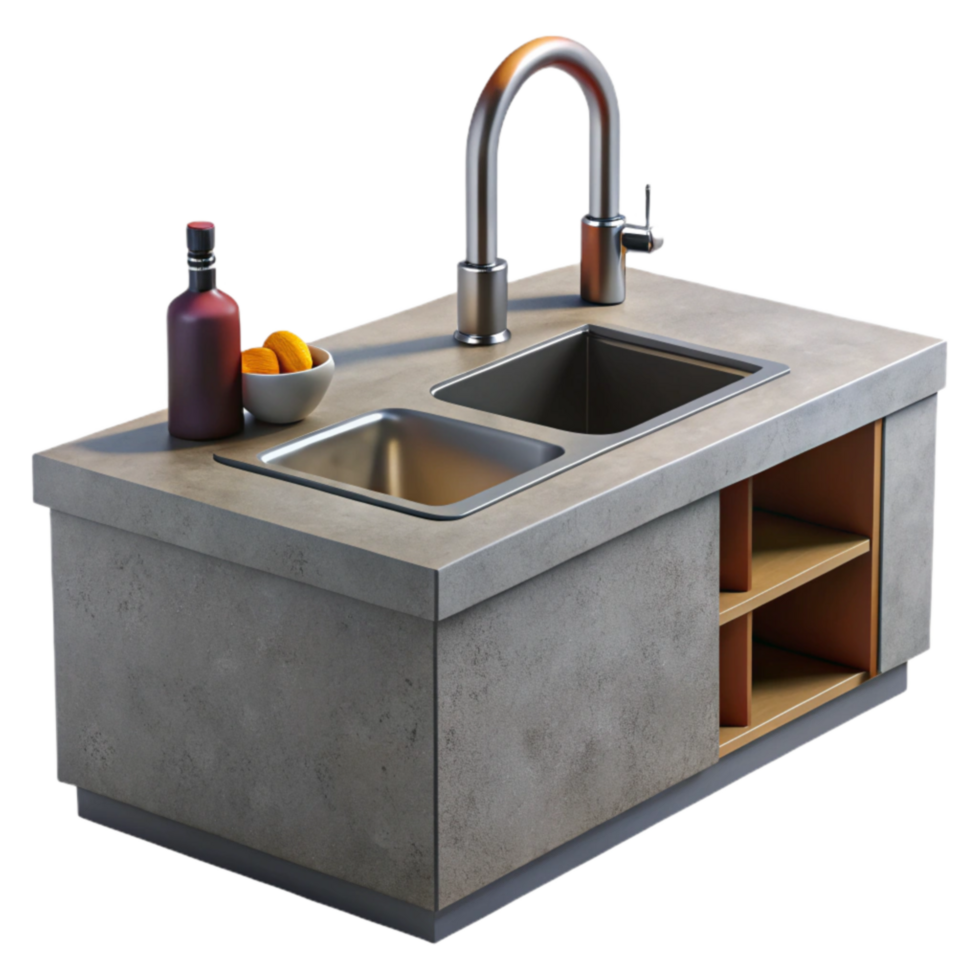 serene creative Modern Concrete Kitchen Sink with Storage authentic png
